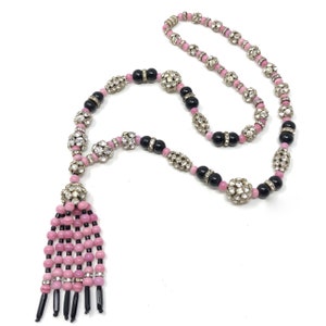 1920s Art Deco Pink and Black Glass Bead Rhinestone Detailed - Etsy