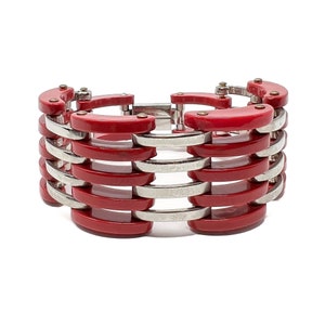 Jakob Bengel 1930s Chrome and Red Galalith Vintage Bracelet