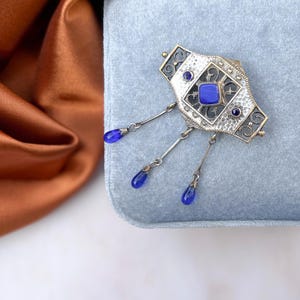 Antike Brosche Jugendstil um 1900 Blaues Glas
