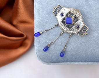 Antique Brooch Jugendstil c.1900 Blue Glass