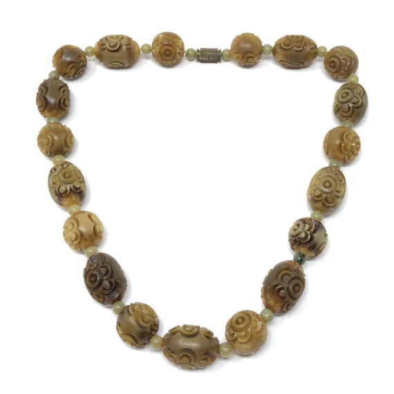1930s Carved Celluloid Bead Vintage Necklace