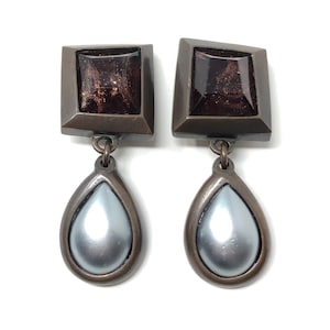 Yves Saint Laurent 1980s Art Glass Vintage Statement Drop Earrings
