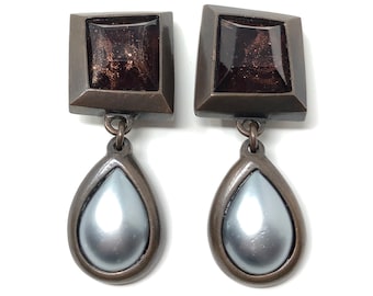 Yves Saint Laurent 1980s Art Glass Vintage Statement Drop Earrings