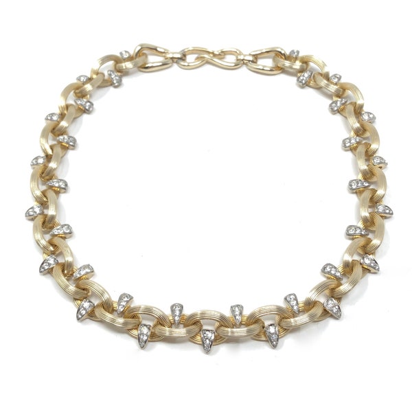 Marcel Boucher Late 1950s Gold Plate and Rhinestone Vintage Chunky Chain Necklace