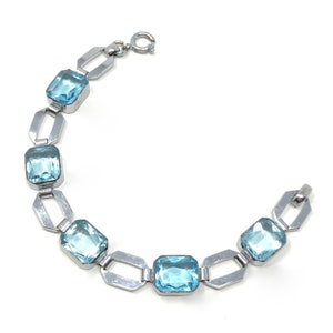 1930s Art Deco German Chrome Plate and Aquamarine Crystal Vintage Bracelet