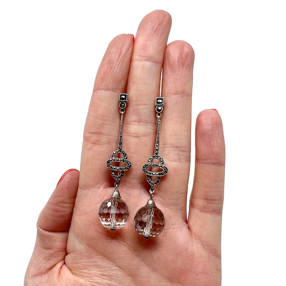 Orecchini Lunghi In Argento Con Cristalli, Marcasite E Pirite – Catena Unica, Gioielli Da Sposa In Stile Boho-gotico, Regalo Fatto A Mano Per Lei - Italia - Foto 9