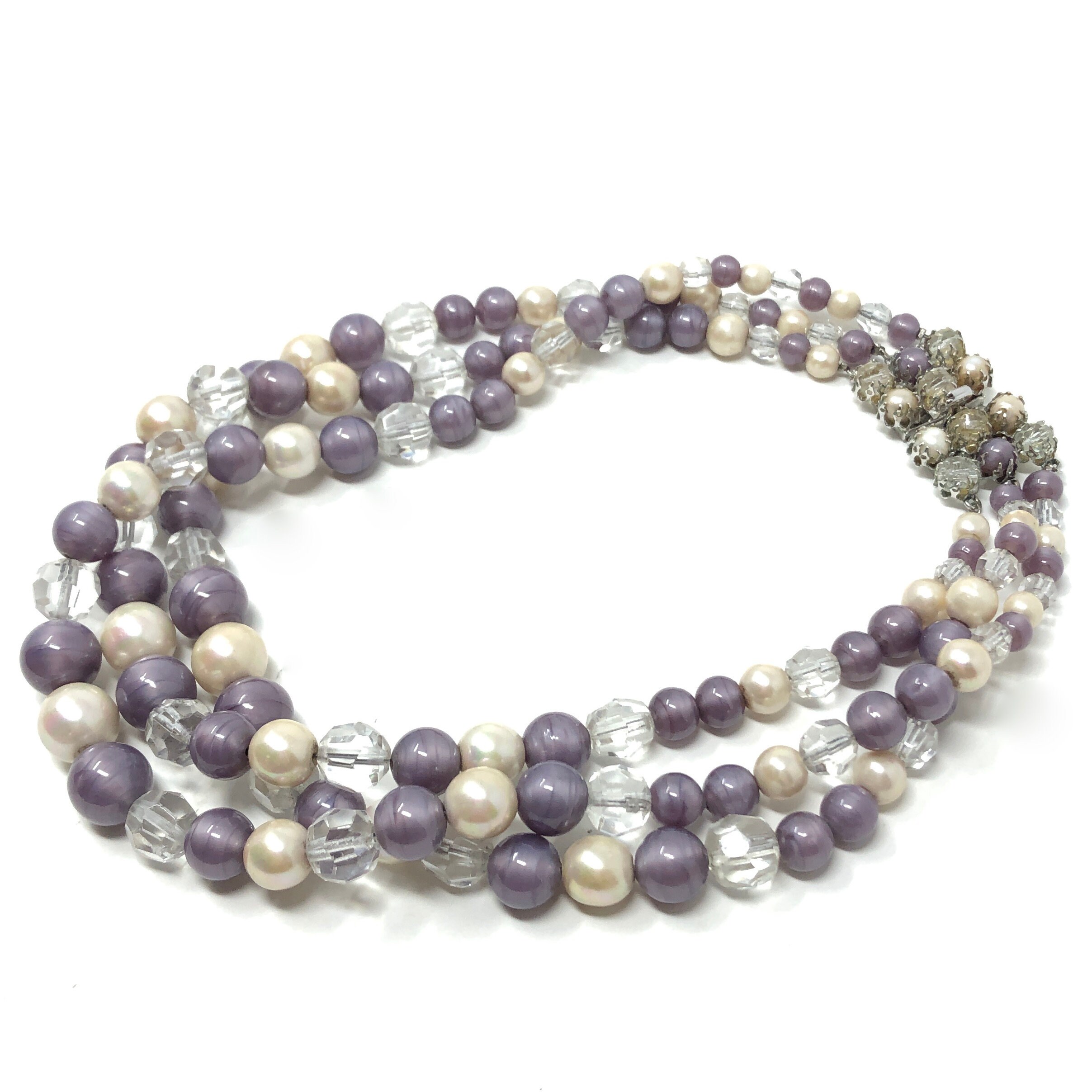 Christian Dior 1959 Vintage Threerow Glass Bead Necklace Etsy