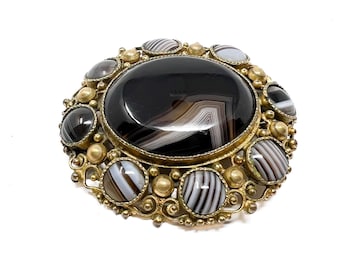 Victorian Banded Agate Antique Brooch