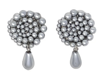 1950s Grey Faux Pearl Swirl Vintage Drop Earrings