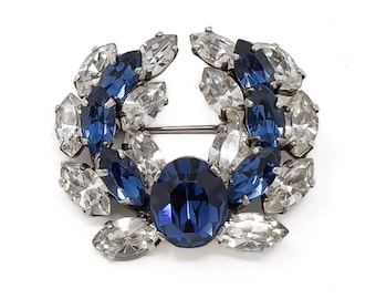 1950s French Couture Sapphire Rhinestone Vintage Wreath Brooch