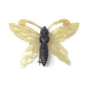 1900er Jugendstil Vintage Horn Schmetterling Brosche