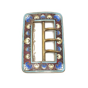 Arts and Crafts c.1900 Brass and Enamel Antique Heart Design Buckle