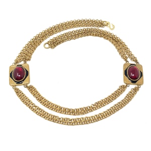 1970s Multi-Chain Vintage Statement Necklace With Red Glass Cabochons