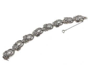 1951 Sterling Silver and Marcasite Vintage Floral Bracelet