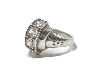 1930s Art Deco French Silver and Paste Vintage Gauntlet Design Ring