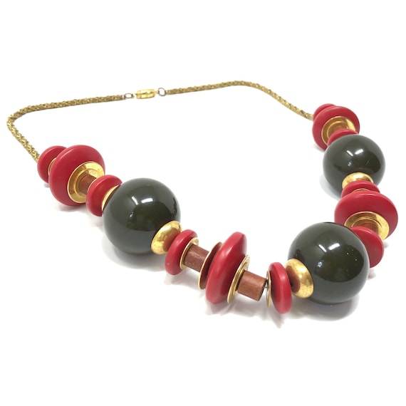 1940s Bakelite, Wood and Gilt Metal Vintage Neckla