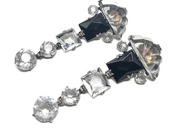 1930s Art Deco Crystal and Pressed Glass Vintage Drop Earrings