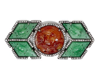 1920s Art Deco French Pressed Glass and Paste Antique Buckle