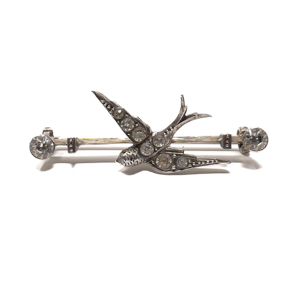 Edwardian Swallow Brooch c.1900 Silver and Paste Antique