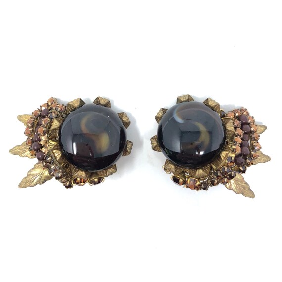 Miriam Haskell 1950s Rhinestone & Brown Glass Vint