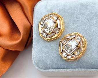 Pendientes Kalinger París años 80 chapados en oro y diamantes de imitación