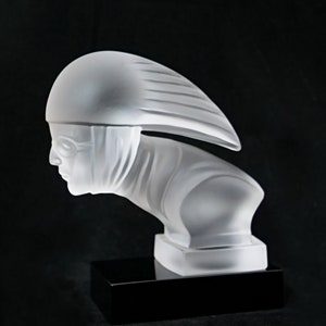 ART DECO Crystal Glass Racer Motorcyclist Car Mascot Sculpture Statuette Clear René Lalique Czech Bohemian France