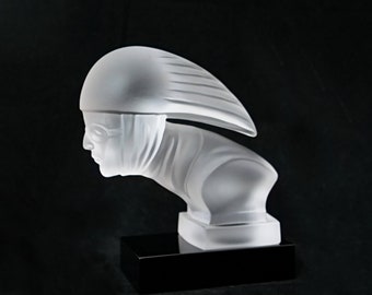 ART DECO Crystal Glass Racer Motorcyclist Car Mascot Sculpture Statuette Clear René Lalique Czech Bohemian France