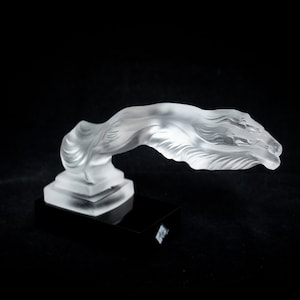 ART DECO Crystal Glass Car Mascot Greyhounds Dogs 1930 Sculpture Statuette Clear Czech French Bohemian Hood Ornament Heinrich Hoffmann