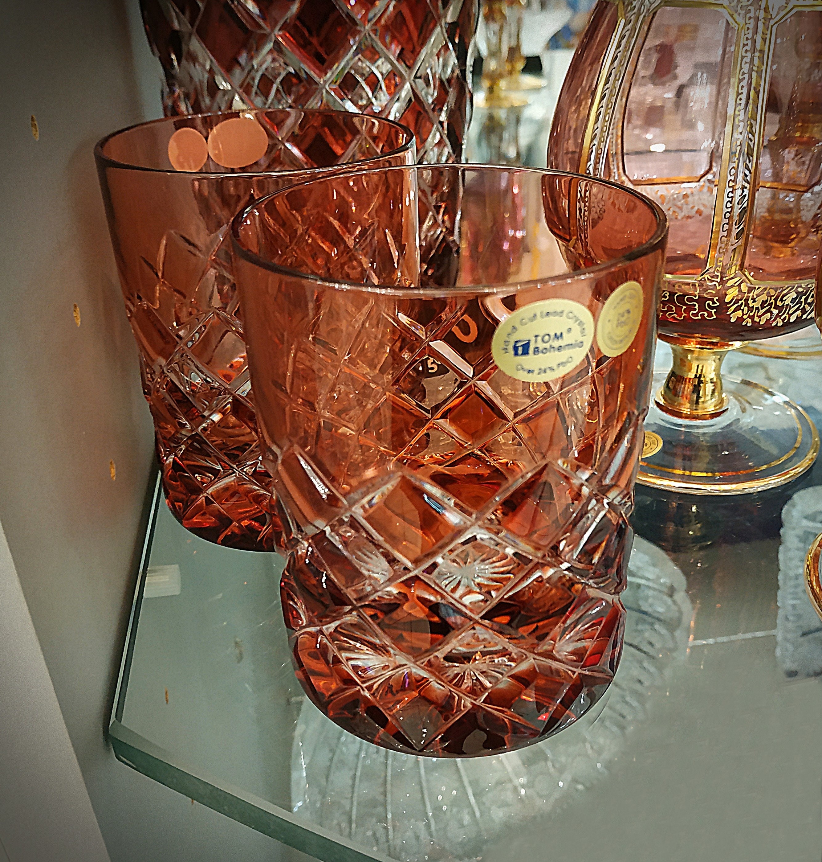 Cased Crystal Glass 2 Whiskey Glasses Hand Cut Leaded Red Etsy