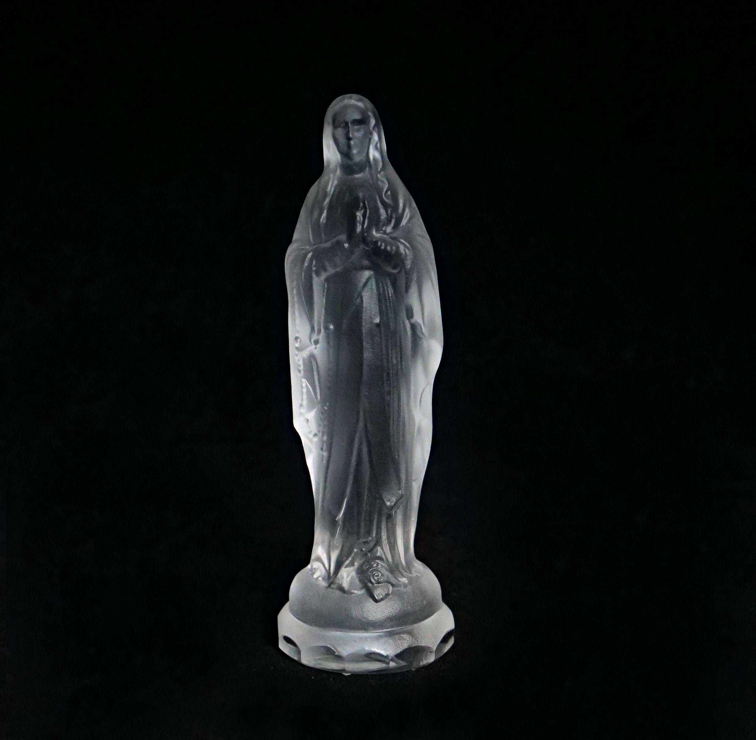 ART DECO Crystal Glass Madonna Sculpture Statuette Figurine Artur Pleva Curt Schlevogt Clear Christian Jesus Christ Religious Decoration