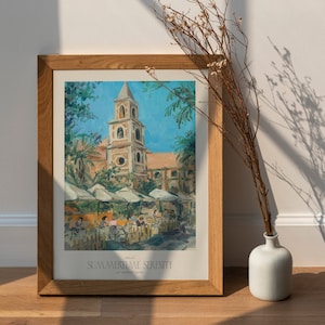 Spanish Cafe Art Print | Spanish Oil Painting, Vintage Travel Wall Art, Spain Art Print, Summer Print, Travel gift, Torrevieja Travel Print