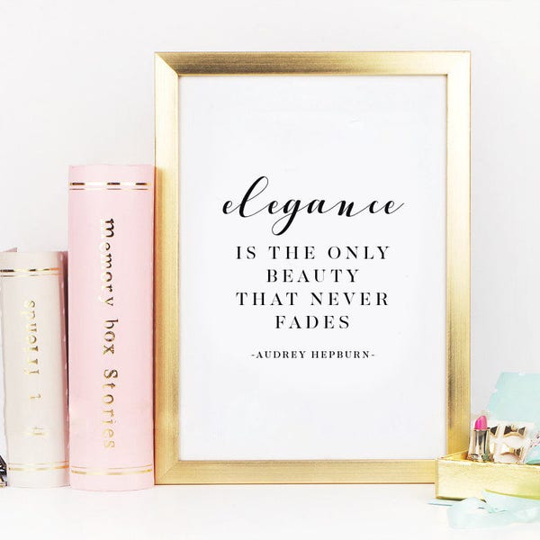 Elegance is the only beauty that never fades, Audrey Hepburn quote, Audrey Hepburn quote print, Elegance quote printable, Fashion poster