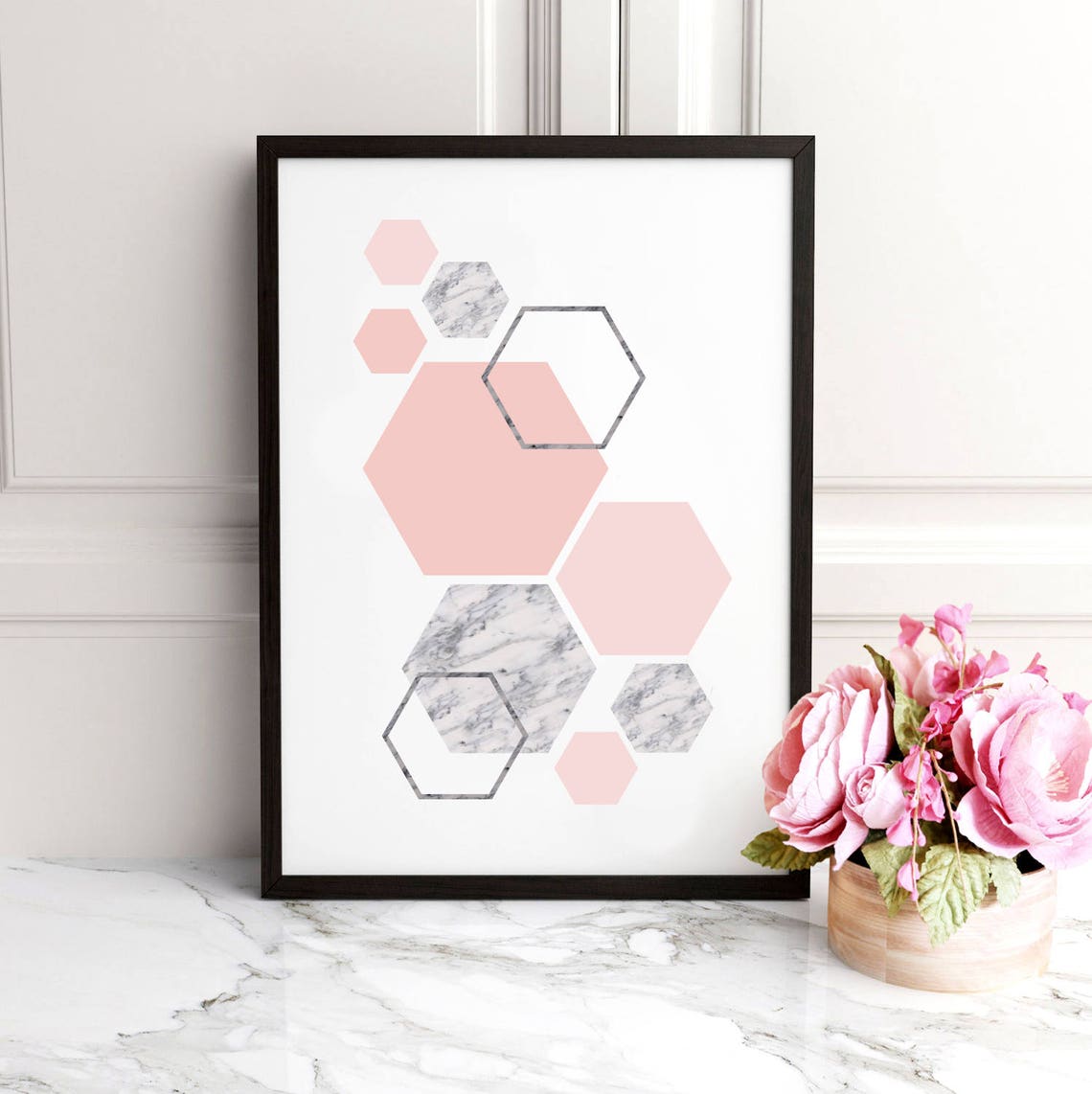Set of 3 Prints 16x20 Marble Wall Art Geometric Etsy