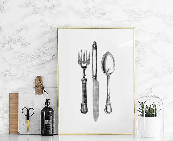 Vintage kitchen print Cutlery Print Vintage Cutlery Print | Etsy
