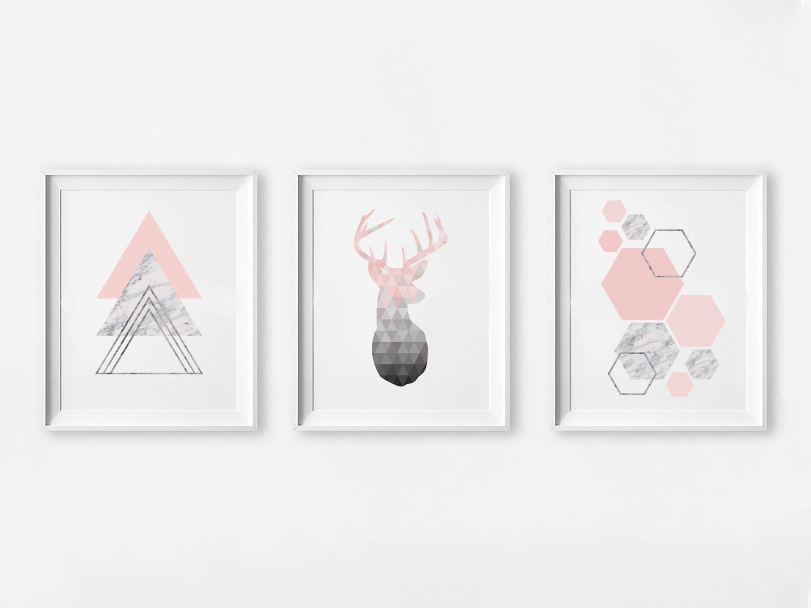 Set of 3 Prints 16x20 Marble Wall Art Geometric Etsy