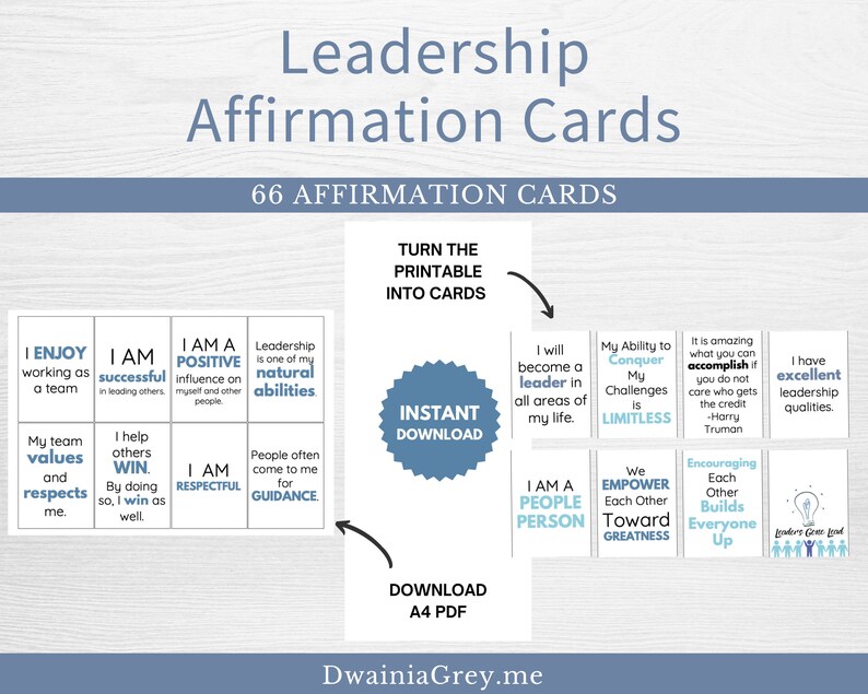 Leadership Affirmation Cards Digital Download | Positive Affirmation ...