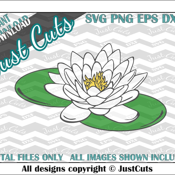 Water Lily SVG, water lily, lily pad, flower svg, flowers, nature, water, svg files, PNG, DXF, eps, floral svg, white flower, lily pad svg