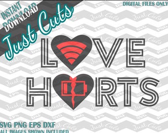 Love Hurts SVG, SVG files, DXF Files, Love, Hurts, WiFi, Low Battery, Battery, Technology, Graphic, Line art, Teen Sayings, WiFi svg, hearts