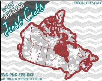 Snowflake Canada SVG, Canada SVG, Snow SVG, Winter svg, canadian, snow, snowflake, snowflakes, map, Canada map, svg files, svg, dxf, png
