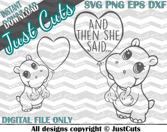 Heart Hippo SVG, Hippo, balloon, heart SVG, adult svg, balloon svg,  animal, cute, funny svg, funny, finger, sassy hippo, eps, png, dxf