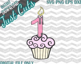 1st Birthday SVG, Birthday Cupcake, First Birthday, Birthday svg, Cupcake svg, birthday, candle, cupcake, 1 Birthday, svg files, DXF, png