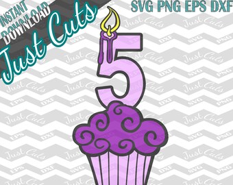 5th Birthday SVG, Birthday Cupcake, Fifth Birthday, Birthday svg, Cupcake svg, birthday, candle, cupcake, 5th Birthday, svg, DXF, png, 5