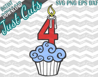 4th Birthday SVG, Birthday Cupcake, Fourth Birthday, Birthday svg, Cupcake svg, birthday, candle, cupcake, 4th Birthday, svg, DXF, png, 4