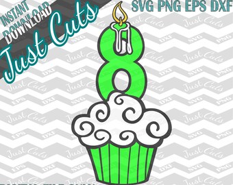 8th Birthday SVG, Birthday Cupcake, Eighth Birthday, Birthday svg, Cupcake svg, birthday, candle, cupcake, 8th Birthday, svg, DXF, png, 8