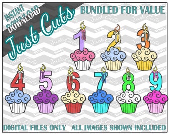 Birthday Cupcake Set, Cupcake SVG, Birthday svg, cupcake bundle, svg bundle, birthday, cupcake, cupcakes, Numbers, number svg, DXF, EPS, set