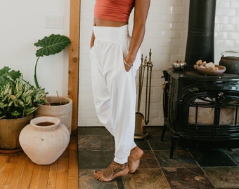 Pantalon Yantra - Blanc (chanvre/coton biologique stretch)