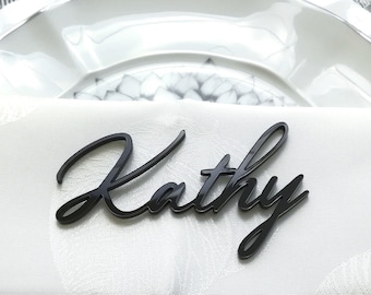 Wedding place cards, laser cut names for wedding table decoration, custom name place cards, black wedding placecards