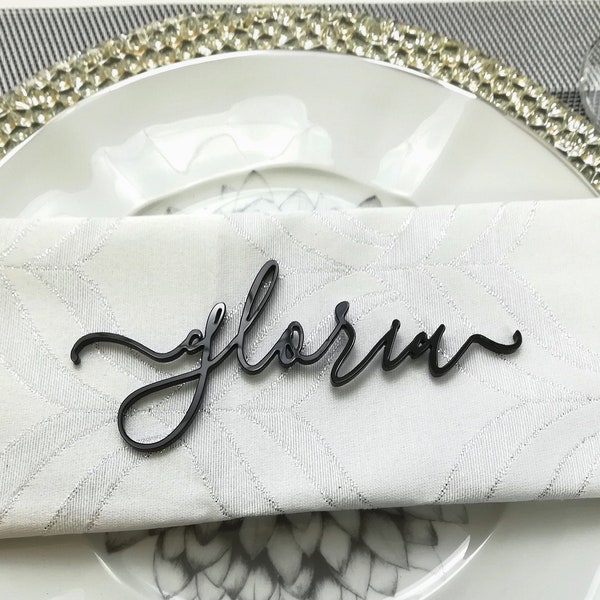 Wedding place cards, laser cut names for wedding table decoration, custom name place cards, black acrylic wedding place card