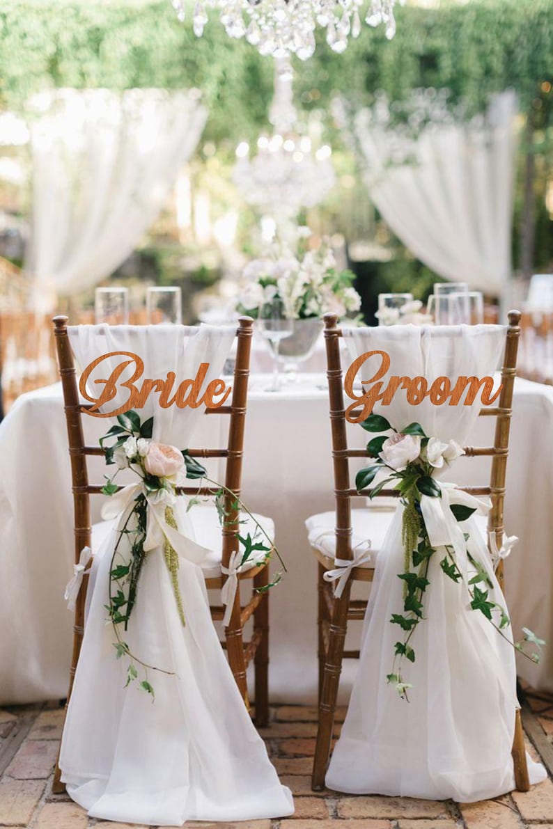 Wedding Chair Signs, Bride and Groom Chair Signs, wedding table decoration, wedding chair decoration, bride groom signs for wedding chair image 4