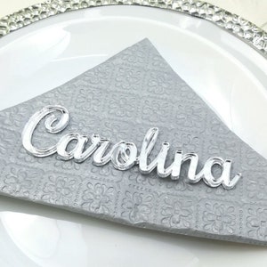 silver mirror wedding place cards, place cards for wedding, acrylic name place card